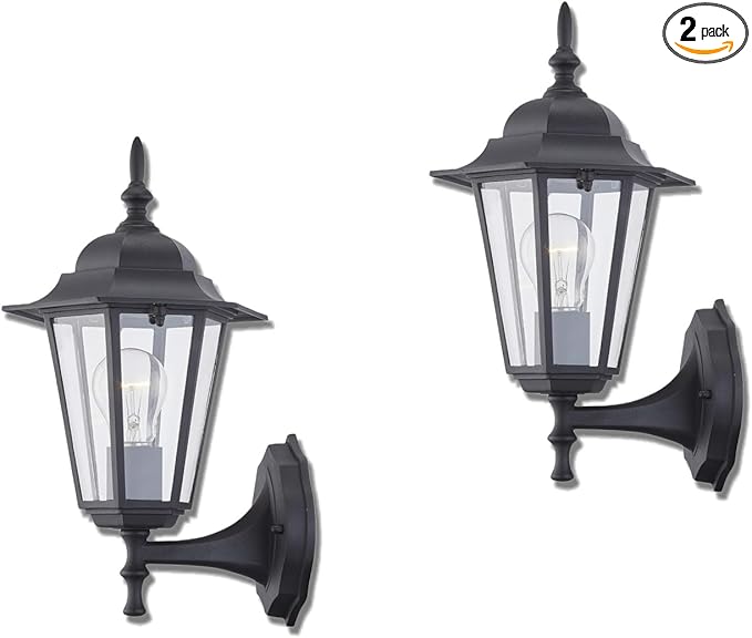 WISBEAM 2 Pack Outdoor Wall Light Black Wall Sconce for House Porch Lighting Fixture E26 Base 60W Max Metal Housing Plus Glass Wet Location Rated ETL Qualified Bulbs not Included