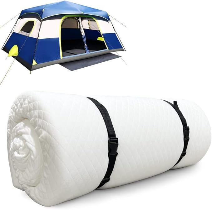 Foamma 3'' x 26'' x 63'' Memory Foam Roll-Up Camping Mattress CertiPUR-US Certified Foam Quilted Soft Cover Made in USA Portable and Comfortable