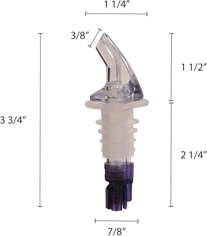 TrueCraftware- 1-1/8 oz Measured Liquor Pourer with Purple Tail &amp No Collar Acrylonitrile Set of 12- Cocktail Shot Dispenser Liquor Bottle Pourers Alcohol Liquor Pourers Bar Bartender Accessories