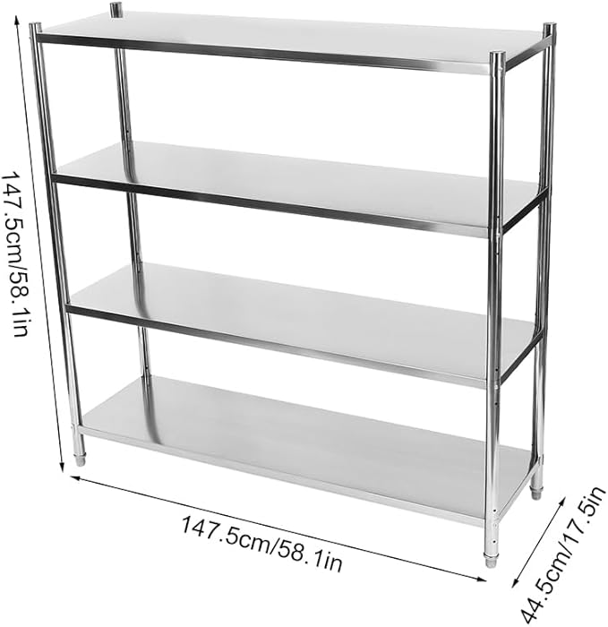 Stainless Steel Shelving 4 Tier Utility Bakers Racks Adjustable Shelf Storage Heavy Duty Shelving for Kitchen Commercial Office Garage Storage Laundry Room Organization (4-Tier 58*17.5* 58in)