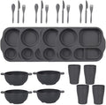24 Pcs Wheat Straw Dinnerware Cutlery SetsUnbreakable Divided Plates Bowls Cups Spoon Knife Fork for 4 PeopleMicrowave Dishwasher Safe Tableware Cutlery for Party and Daily UseGrey