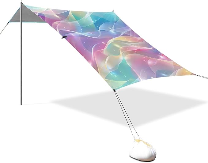 Bolaz Beach Canopy Tent Sun Shade9'×10.5' Large Family Beach Shade UPF50+- Outdoor Shade for Camping Trips FishingStreamer Flash Rainbow Gradient Pattern