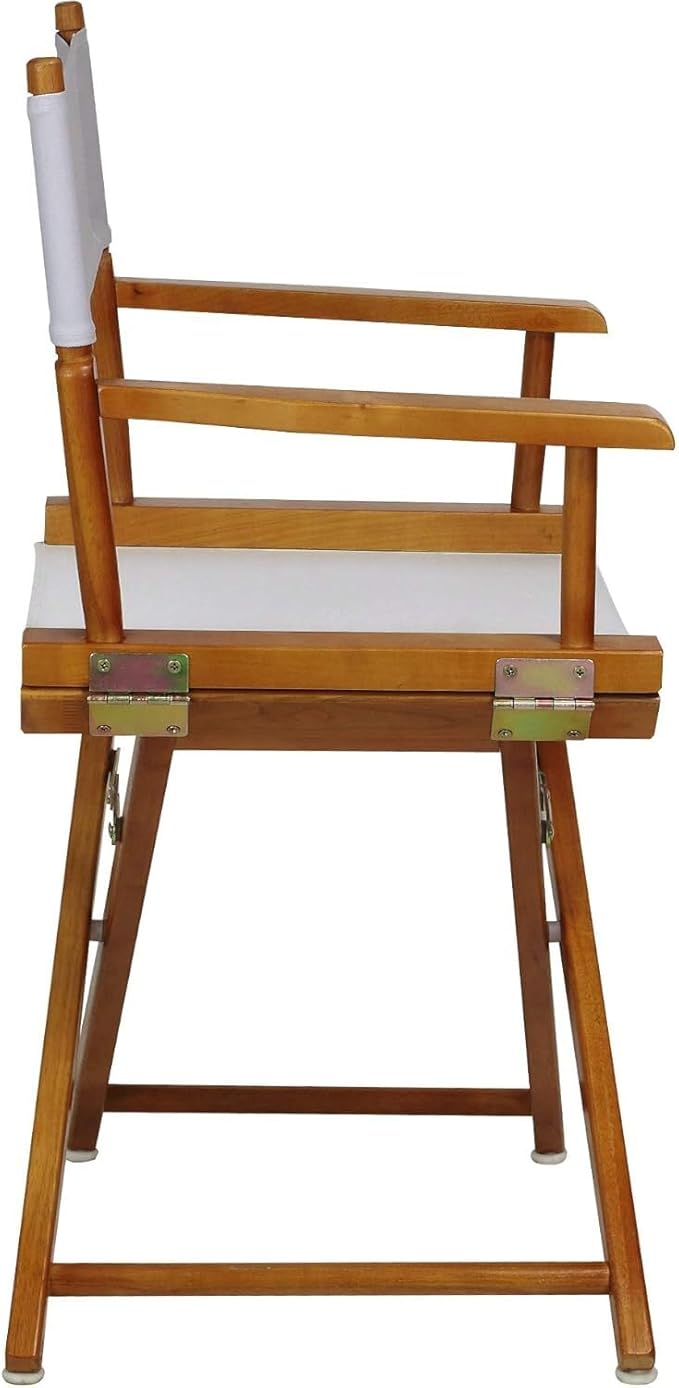 Director's Chair with Built-in Armrests and Foldable Design for Easy Storage Lightweight Durable Frame Perfect for Indoor or Outdoor Seating White Canvas/18 in Honey Oak Frame