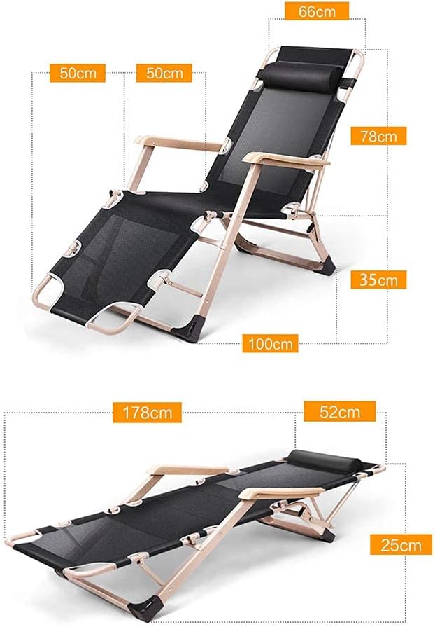 FWZJ Folding Garden Sun Lounger Recliner Bed Chair Lunch Break– Patio Back Garden Camping Picnic Beach Relaxing Outdoor Comfortable Seat FoldableGray (Black)