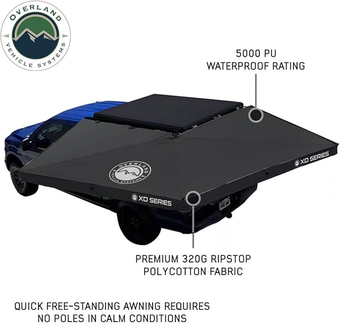 Overland Vehicle Systems - XD Nomadic 270 LT - Awning w/Lights Driver Side Black Trim w/Black Travel Bag