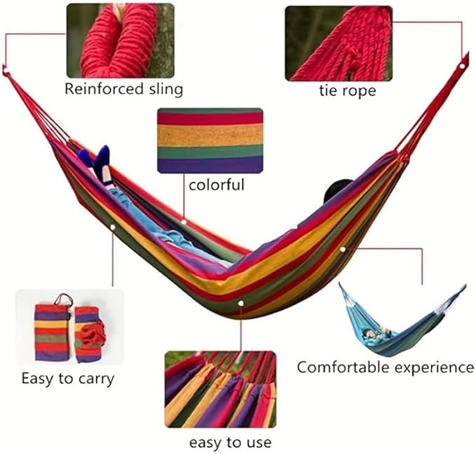 Camping hammocks Single Camping Hammock 450lbs Durable Canvas Fabric with Two Anti Roll Balance Beam and Sturdy Metal Knot Tree Straps for Backpacking Travel Beach Backyard + Travel Bag