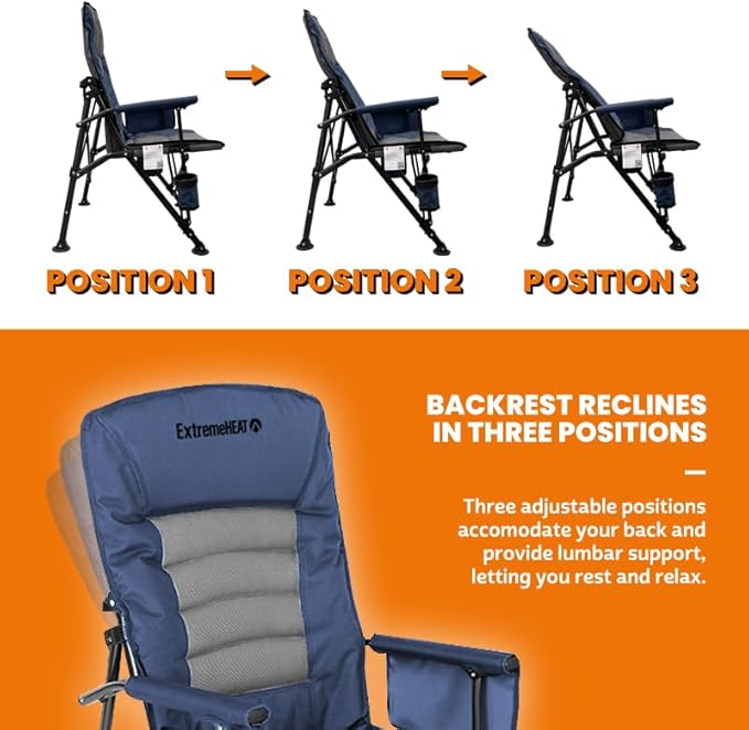 ExtremeHEAT Wireless Heated Camping Chair with 20000mAh Power Bank – Rechargeable Electric Heated Chair for Camping Tailgating &amp Outdoors