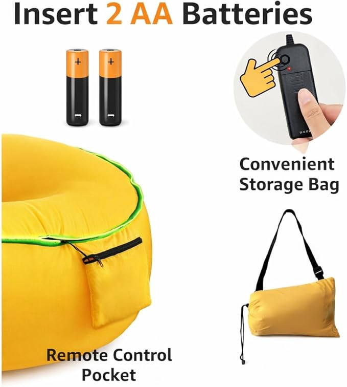 Inflatable Lounger Chair with LED Edge Light Portable Air Sofa for Adults &amp Kids No Pump Needed Lightweight Beach Pool Camping &amp Backyard Lounge Chair with Carry Bag
