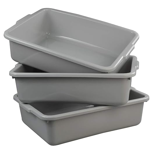 Ggbin Plastic Dish Tubs Commercial Bus Box/Wash Basin Tote Box 3-Pack(Grey 13L)