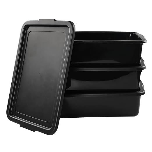 Idomy 3-Pack 13 L Black Commercial Bus Tub Plastic Bus Box with Lids