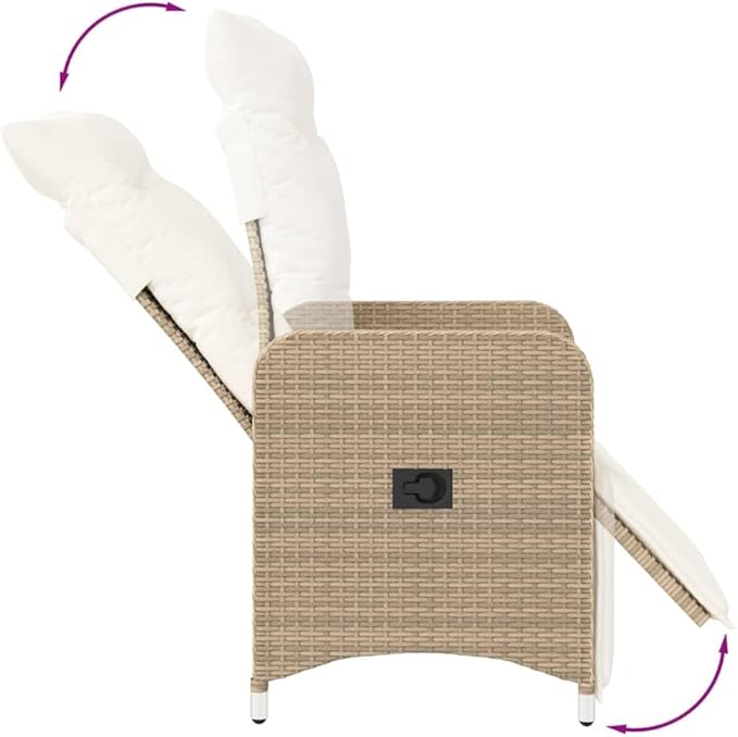 Beige Reclining Garden Chair Set 2-Piece Outdoor Lounge Seating for Patio Backyard Balcony