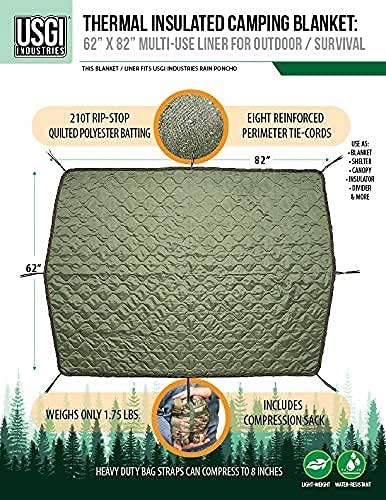 USGI Industries Military Woobie Blanket | Thermal Insulated Camping Blanket Poncho Liner | Large Portable Insulation Water-Resistant for Hiking Survival | Compression Carry Bag