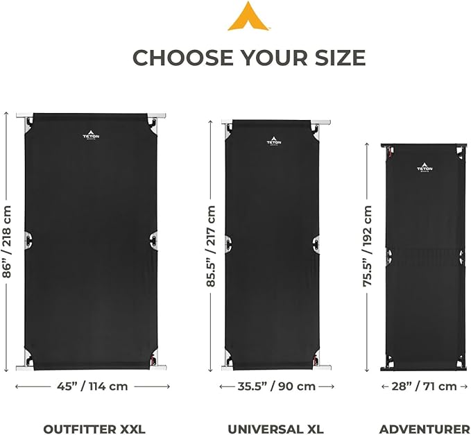 Teton Outfitter Camping Cot Heavy-Duty Oversized Folding Cot for Adults Comfortable Elevated Sleeping Bed Easy Setup