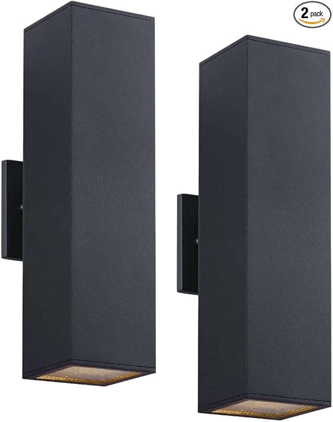 Cerdeco 2 Pack Aluminum Modern Outdoor Wall Light 15 Exterior Up Down Light FixturesBlack Front Door Wall Lighting with E26 Sockets [ETL Listed]