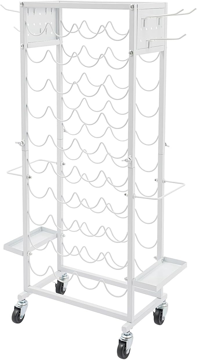 Mobile Vinyl Roll Holder Cart 40 Compartments Vinyl Storage Organizer with 6 Hooks &amp Extra Paper Roll Organizer Tray on 2 Side Vinyl Storage Rack with Wheels for Craft Room (White)