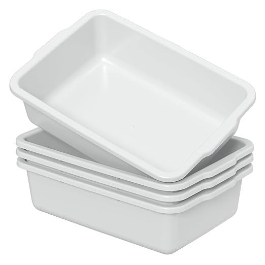 4-Pack 23 L Restaurant Plastic Bus Bins Large Bus Box Commercial for Kitchen Organization White