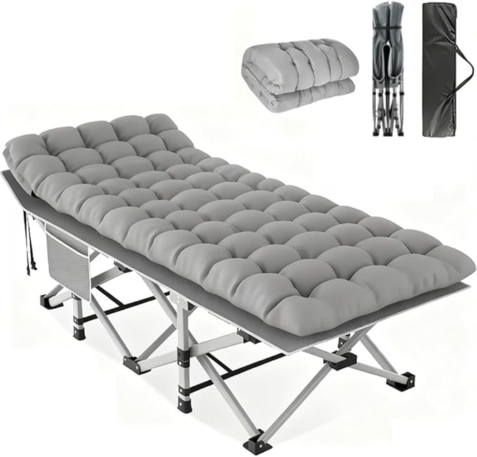 560-760 pounds Portable Folding Camping Bed (with Mattress) - Can be Used as a Recliner - Breathable Fabric Thick Steel Frame (Gray660 lbs)