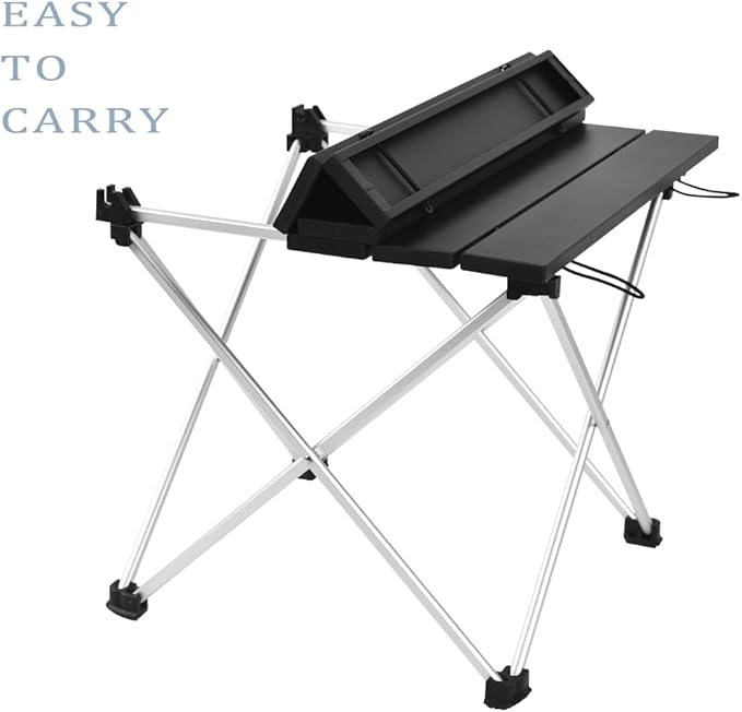 Grope Portable Camping Table with Aluminum Table Top Folding Beach Table Easy to Carry Prefect for Outdoor Picnic BBQ Cooking Festival Beach Home (Black-L)