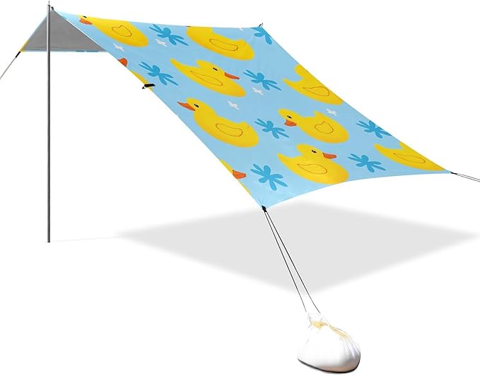 ALAZA Little Duck Beach Tent Sun Shelter UPF50+ Protection Beach Shade Canopy w/ 4 Sandbags for Outdoor Camping Fishing Backyard Fun Picnic 10x9 ft