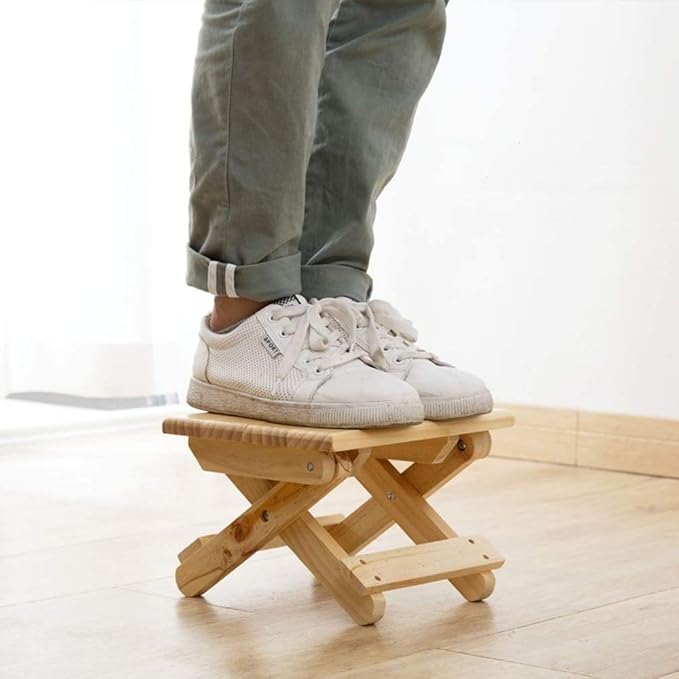Solid Wood Folding Stool Portable Simple Household Stool Small Bench for Shaving and Shower Foot Rest for Picnic Fishing Bathroom Garden Camping