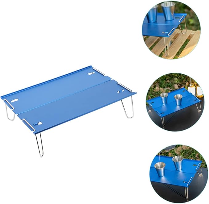 POPETPOP Folding Aluminum Table Portable Small Picnic Stainless Steel Legs for BBQ Hiking Outdoor