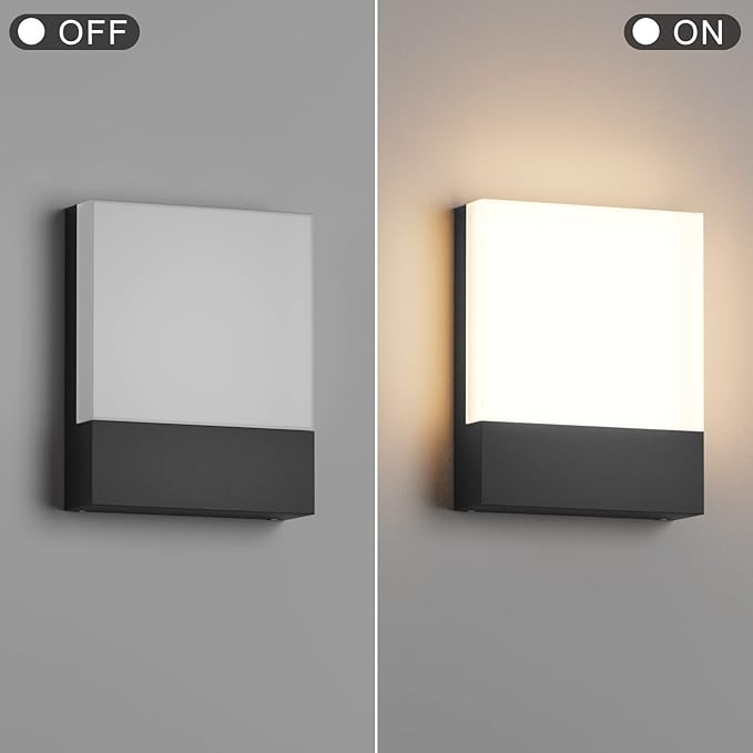 Modern Outdoor Led Wall Light 24W 3000K Wall Porch &amp Patio LightExterior Hardwired Wall Light FixturesIP65 Waterproof Square Wall Lamp for Garage Front DoorHouse Yard(Black2-Pack)