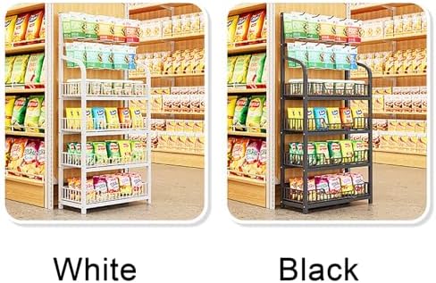 Retail Snack Display Stand Metal Supermarket Shelf Candy Storage Cart Rack Potato Chip Floor Organizer for Pantry Convenience Stores Concession White-4tier-50x27x146cm