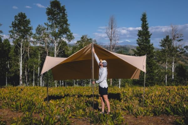 WhiteDuck Large Camping Tarp with Poles – Waterproof Heavy Duty Sunshade for Camping Car Tent Hammock Rain Shelter + UV Protection (Sandstone Beige 170 (4 x 4) m)