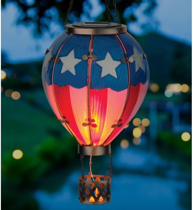 Regal Art &amp Gift Hot Air Balloon Solar Lantern – Hanging Solar-Powered LED Lights Waterproof Portable Decorative Outdoor Lamp Made of Metal &amp Glass for Garden Patios &amp Pathway – American