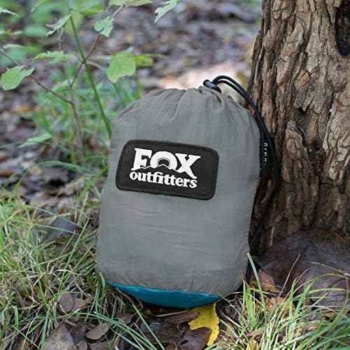 Fox Outfitters Neolite Double Camping Hammock - Lightweight Portable Nylon Parachute Hammock for Backpacking Travel Beach Yard. Hammock Straps &amp Steel Carabiners Included (Sky Blue/Grey)