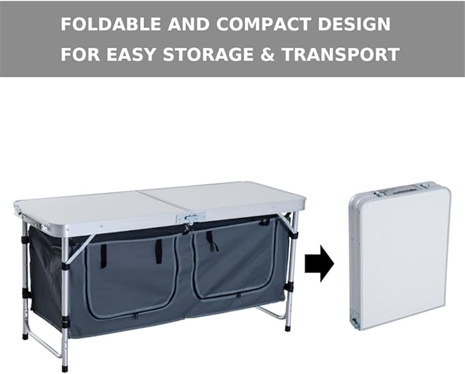 Portable Camping Table Outdoor Tables Foldable Picnic Table Lightweight Tables for OutsideCamping Kitchen Table Folding Table Foldable Picnic Table Adjustable Portable Camp Kitchen with Storage