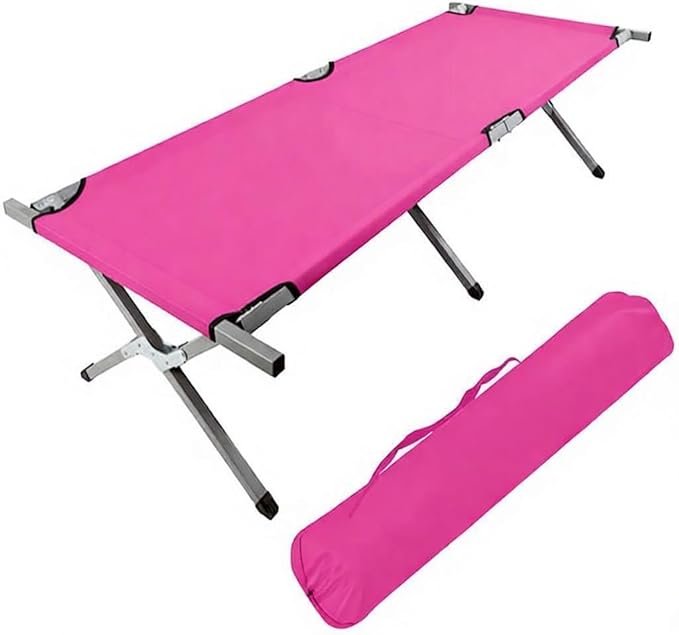 HOMSUPPLIE'S Folding Camping CotOutdoor Portable Camp Bed Sleeping Cots with Carry Bag (Pink)
