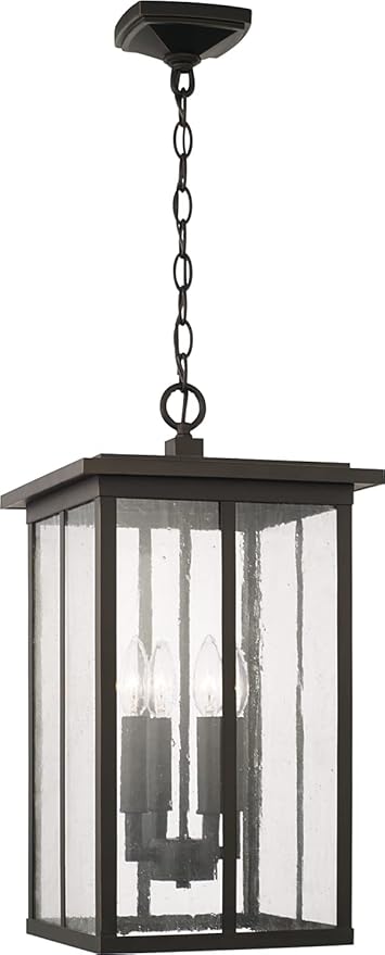 Capital Lighting 943844OZ Barrett Antiqued Glass Rectangular Outdoor Hanging Lantern 4-Light 240 Total Watts 21 H x 12 W Oiled Bronze
