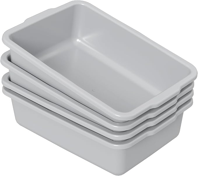 4 Packs Large Bus Tubs Commercial 32 L Plastic Bus Boxes Gray