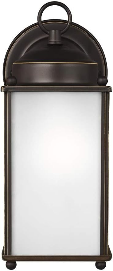 Generation Lighting 8593001-71 New Castle Satin Etched Glass Outdoor Wall Sconce Lighting Fixture 1-Light 75 Watt 10 H x 5 W Antique Bronze