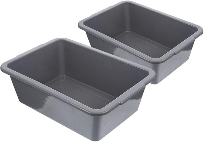 Wakauto 2pcs Rectangular Dish Washing Tub Set Plastic Rectangle Bucket for Kitchen Storage and Dish Washing with Large Capacity 34x23.8x10.9cm 41.4x28.7x13.1cm