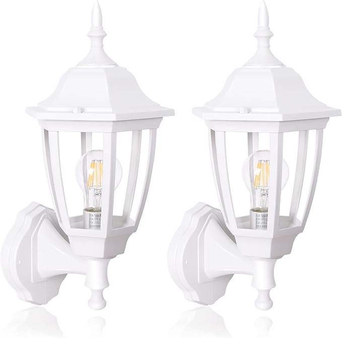 FUDESY Outdoor Wall Lantern Exterior Waterproof Wall Sconce Light Fixture White Front Porch Light Wall Mount for Garage Patio Yard FDS2542EW (Bulb Included) 2-Pack