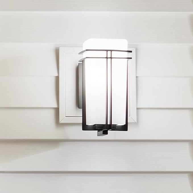 Kichler Tremillo 11.75 Outdoor Wall Lightin Black 1-Light Exterior Wall Sconce Porch Light with Satin Etched Cased Opal Glass (11.75 H x 5.75 W) 49200BK