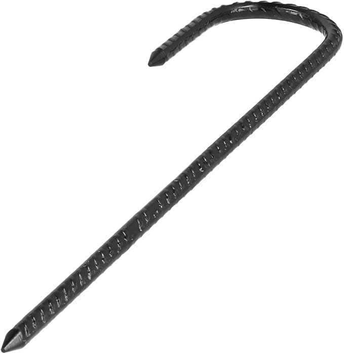 24 Pack Rebar Stakes 12 Inch J Hook Steel Ground Anchors for Garden Tent Trampoline