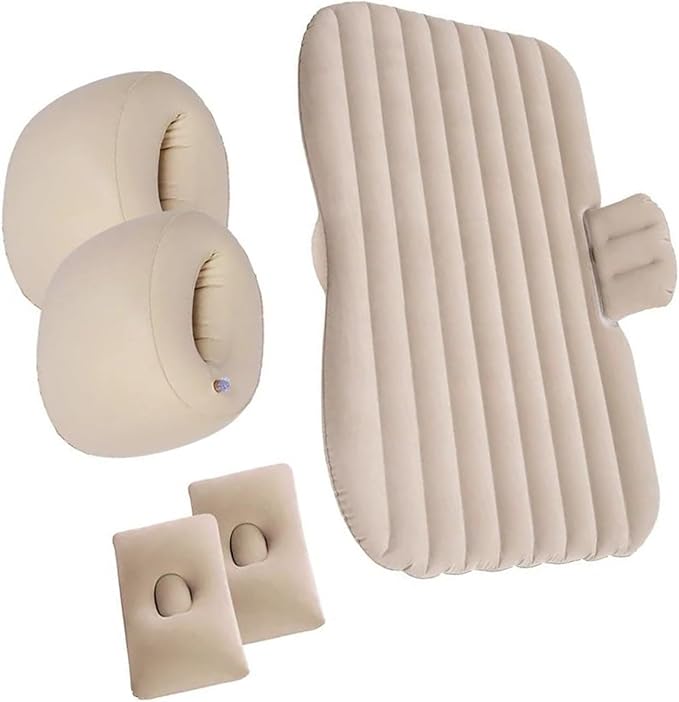 Car Inflatable Mattress SUV Camping Inflatable Bed Automatic Inflatable Sleeping Mat Car Travel Rest Mat PVC Flocking Anti-Slip Mattress (Beige)