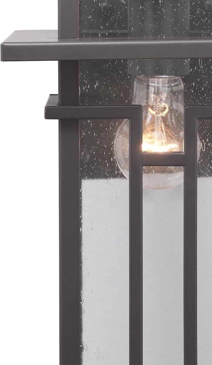 Progress Lighting Boxwood Collection 1-Light Clear Seeded Glass Craftsman Outdoor Medium Wall Lantern Light Antique Bronze  14.13x7.63x7.63