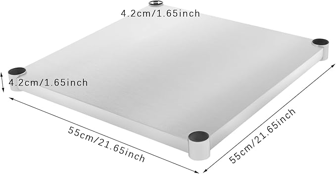 Eapmic Undershelf for Work Tables Adjustable Lower Shelf Stainless Steel Bottom Shelf Add for Commercial Prep Table Restaurant Kitchen Bakery Garage Workshop Use (21.65x21.65in)