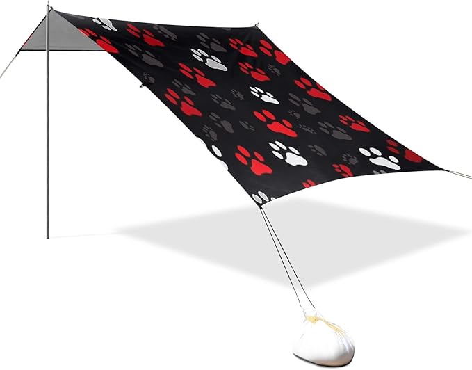 Camping Sun Shelters Red White Grey Dog Paw Prints Beach Canopy 126 * 110.2in