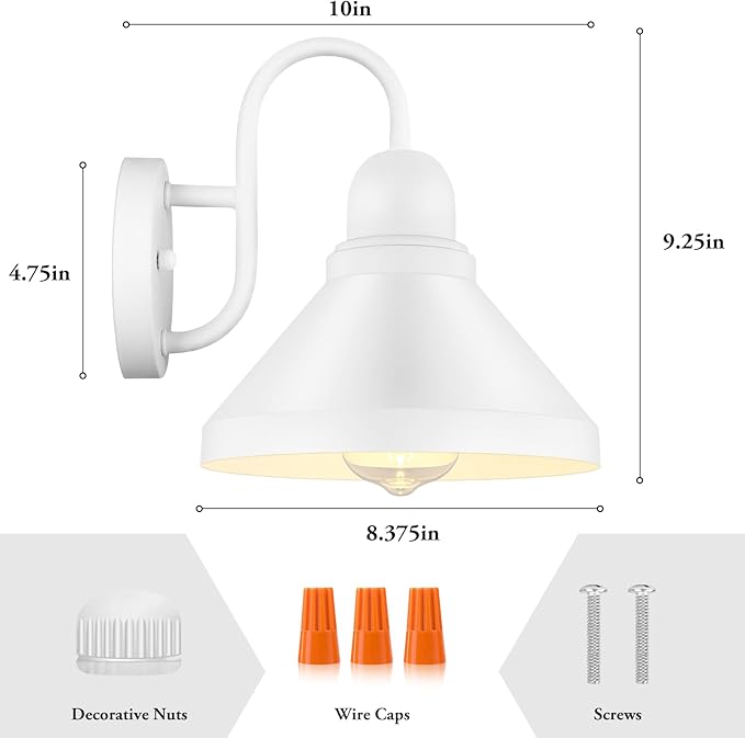 Brightever Gooseneck Outdoor Wall Lanterns Pack of 2 Exterior Light Fixtures Anti-Rust Outside Barn Wall Mount Sconces Waterproof White Patio Wall Lamps for House Front Door Bulb Excluded