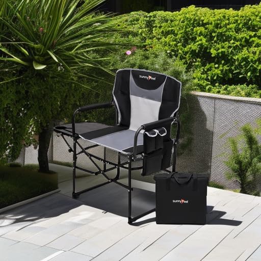 SUNNYFEEL Camping Directors Chair Heavy DutyOversized Portable Folding Chair with Side Table Pocket for Beach FishingTripPicnicLawnConcert Outdoor Foldable Camp Chairs