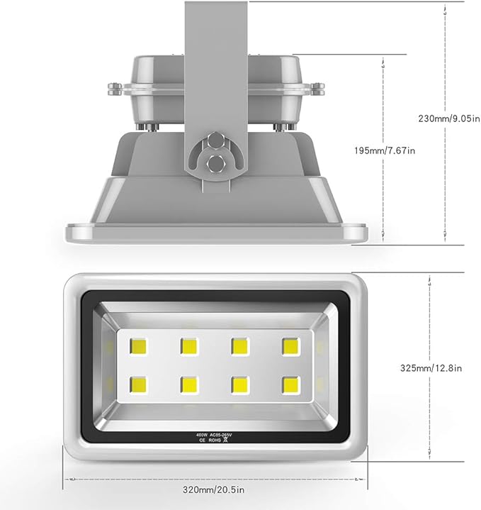 400W LED Flood Light Outdoor2400W Equivalent 40000LM 6000K Daylight White Super Bright FloodLight with Plug85-285V IP66 Waterproof Commercial Lighting for FieldsCountsArenaStadium
