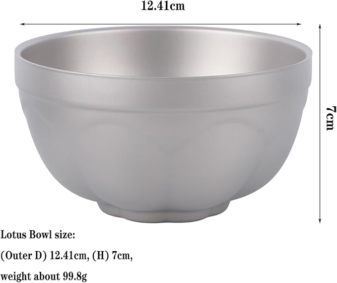 500ml Titanium Double Wall Bowl Ultralight Unbreakable Camping Tableware for Outdoor Hiking Picnic Backpacking Dishwasher Safe (Lotus Bowl)