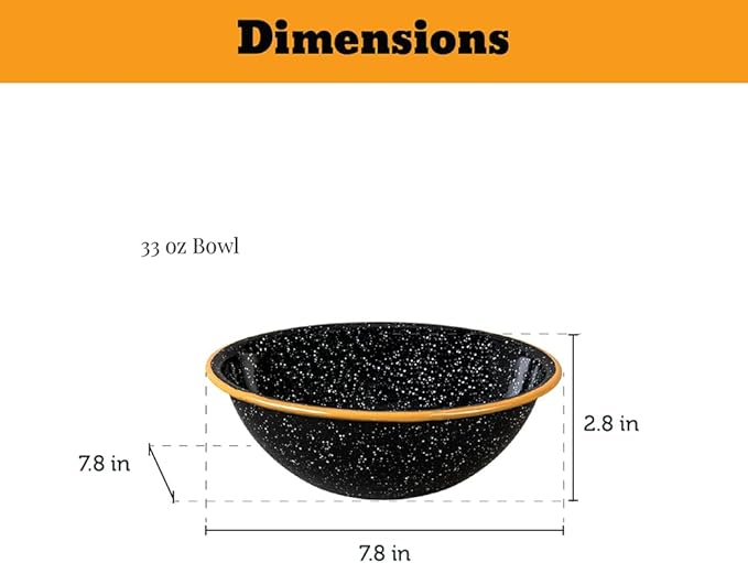 Granite Ware 12-Piece Outdoor Set Enameled Steel Perfect for Camping &amp Picnics - Speckled Black with Color Rim