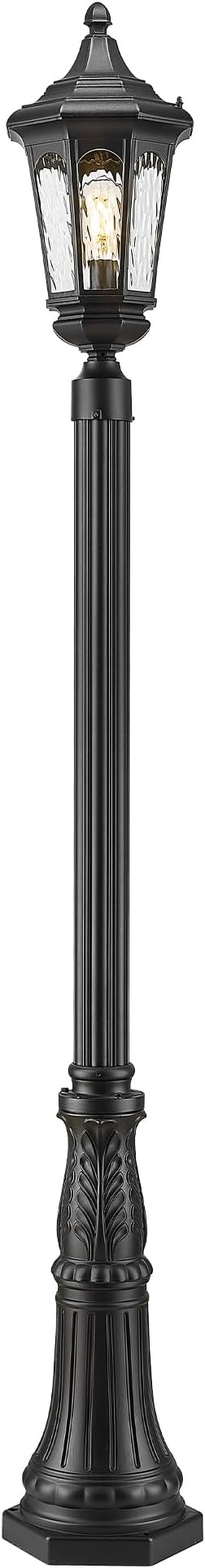 Emliviar 82 Inch Outdoor Post Light Hard Wired Exterior Water Ripple Glass Street Light Fixture for Garden in Black Finish E26 Base 100W Max XE304PL BK-SW