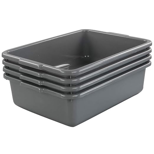 13 L Grey Plastic Tote Box Set of 4 Commercial Bus Box Large Plastic Dish Bin